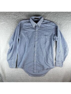 Vintage Arnie Palmer 16 34-35 Large Button Up Shirt Blue White Stripe Railroad
